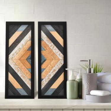 Imagem de Kit 2 Quadros Decorativos Lavabo Abstrato Madeira Geométrico - Deliqua