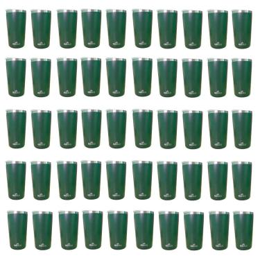 Imagem de Kit 50 Copos Térmicos Aço Inox 420ML Verde p/ Água Cerveja Café - Quente e Frio - Unica Unico