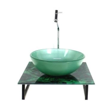 Imagem de Kit Cuba Vidro Redonda 10Mm Tampo Vidro 40Cm X 40Cm Mármore - Cubas E 