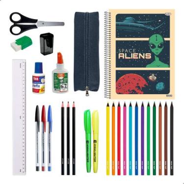 Imagem de Kit Material Escolar Cadernos 15 Matérias + Itens Masculino - Darujo, 