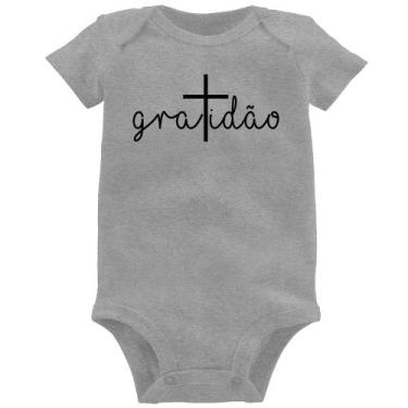 Imagem de Body Bebê Gratidão Cruz - Foca na Moda, Cinza, P