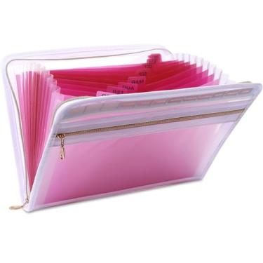Imagem de Pasta de Arquivos Expansível com 13 Compartimentos, Pastas a Granel Organizador, Pasta de Arquivo de Armazenamento, Pasta Sanfonada Plástica, Pasta Camadas, Pasta Arquivo(Rosa)