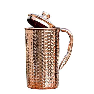 Imagem de Jarro de cobre puro com tampa, cobre sólido de tamanho médio, jarro martelado a água, capacidade 1200 ml, jarra de cobre para casa, hotéis e presentes