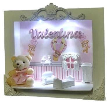 Imagem de Quadro Porta Maternidade Cenário Led  e nome - Ursinha balao Rosa - Fl