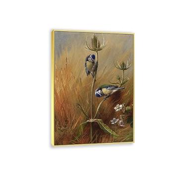 Imagem de Reproduções de arte de parede de pinturas famosas Bluetits on a teasel, 1922 por Archibald Thorburn Giclee Impressão em tela de pássaro arte de parede imagem animal para decoração de quarto 40 x 55 cm