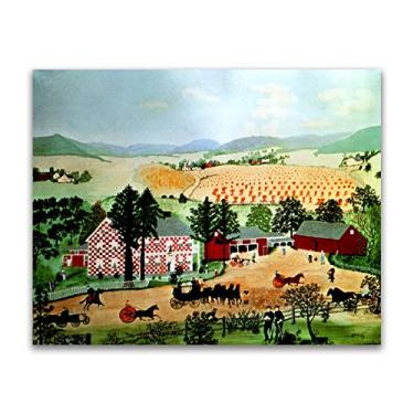 Imagem de Pinturas a óleo Grandma Moses Anna Mary Robertson. Reprodução impressa em tela. Obra de arte famosa (casa quadriculada-1) pôster e impressões de paisagem. Imagens de arte de parede em tela 80 x 104 cm
