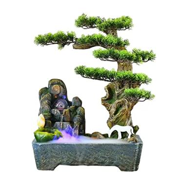 Imagem de Fonte de mesa de resina chinesa fonte de mesa interior árvore artificial em vaso de água característica Rockery Waterfall Fountain para decoração de escritório em casa, quarto, mesa, fonte interna