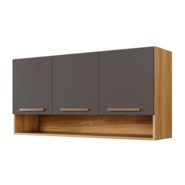 Imagem de Armário Aéreo Suspenso Multiuso de Parede 3 Portas Plus (Grafite/Cinamomo)