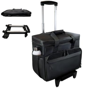 Imagem de DERABY Sacola de professor com rodinhas e compartimento para laptop, bolsa de professor com rodas para ensino, carrinho destacável, escritório, artesanato, preta, Preto, Sobre rodas