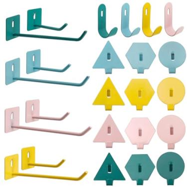Imagem de Savagrow Conjunto de 24 ganchos pequenos para quadro de estacas rosa 6 estilos ganchos de organização de parede ganchos de pendurar para escritório, amarelo e rosa e azul e verde