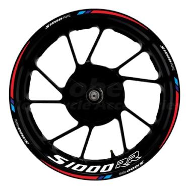 Imagem de Awonderful Fita adesiva adesiva para aro de roda de 43 cm - Compatível com BMW S1000R S1000RR 2009-2024 (preto, azul e vermelho, preto e vermelho são as cores principais)