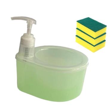 Imagem de WeiLaiKeQi Dispensador de sabão de cozinha, dispensador de sabão para máquina de lavar louça com suporte para purificador e 3 esponjas para hotel, Verde