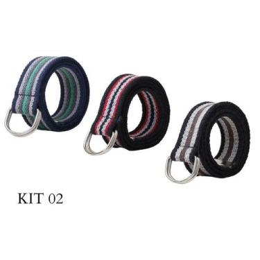Imagem de Kit 3 Cintos Masculino Gorgurão Lona Esporte Fivela Argola - Bless Ace