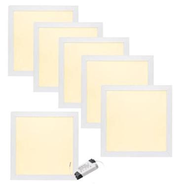 Imagem de Kit 6 Painel Plafon 24w Led Embutir Quadrado Branco Quente 3500k Bivol
