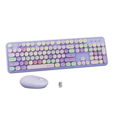 Imagem de FCPLU Combo de teclado e mouse sem fio colorido UBOTIE, teclado de escritório de tamanho completo com teclas flexíveis de máquina de escrever, conexão sem quedas de 2,4 GHz, mouse óptico para PC