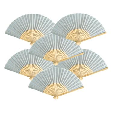 Imagem de THY COLLECTIBLES Pacote com 6 ventiladores dobráveis de papel e bambu para festa de casamento, igreja, festivais, decoração de casa e bricolage (cinza azul)