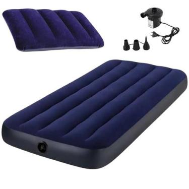 Imagem de Kit colchão inflável solteiro + travesseiro + bomba elétrica - INTEX, 