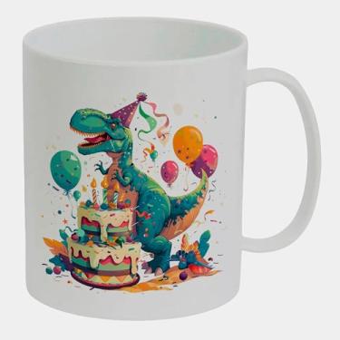 Imagem de Caneca Branca de Polímero 325ml - DINOSSAURO ANIVERSARIO BOLO BALOES 2