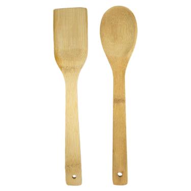 Imagem de Colher Espátula de Bambu 30cm Para Cozinha Decoração 2 Peças