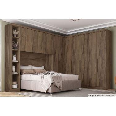 Imagem de Modulado De Quarto Armário Cantoneira Rizon-linea c- 4 Prateleiras Cumaru