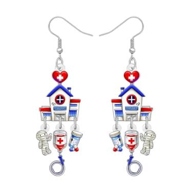 Imagem de RAIDIN Brincos de acrílico fofos de enfermeira, ideias de presentes para mulheres, médicos, engraçados, ambulância, ônibus, joias de apreciação para enfermeira semana RN estudantes de enfermagem
