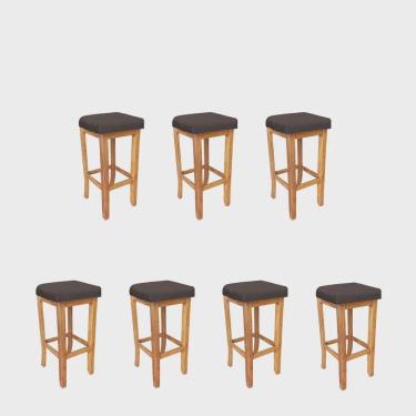 Imagem de Kit 07 Banqueta Alta Ben Gourmet Balcão Bistrô Cozinha Base Madeira Maciça Suede Marrom - Ahz Móveis