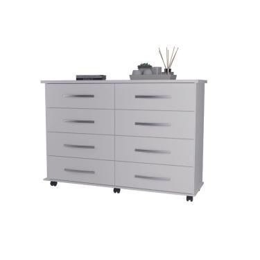 Imagem de Cômoda Jade Baixa com 8 Gavetas e Rodízios Branca Primus