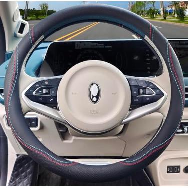 Imagem de Capa de volante de couro de microfibra universal antiderrapante para carro de 36,8 a 38 cm (preto-cinza)