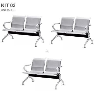 Imagem de Kit com 3 Cadeiras Longarina Aeroporto Cromada 2 Lugares