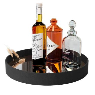 Imagem de Bandeja Andiroba Luxo Espelhada Redonda Preto Jb Bechara