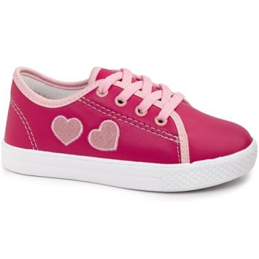 Imagem de Tênis Infantil Feminino Casual com Corações, Menina Garota, Escola School, Rosa Pink e Rosa Claro, Cadarço, Leve Macia Confortável (135-Pink-34)