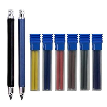 Imagem de JOMPENS Conjunto de 8 peças de lapiseira de metal de 5,6 mm com grafite para engenharia, marcação, desenho, arquitetura (preto e azul)