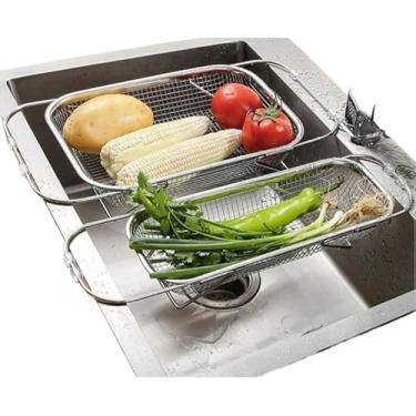 Imagem de Escorredor de pia inox peneira Alça retrátil fruteira alimentos(M)