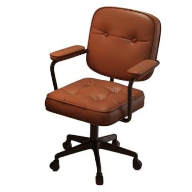 Imagem de Cadeira de Escritório Cadeira de escritório pequena imitação de couro quarto cadeira de computador casa confortável cadeira de escritório cadeira giratória de elevação com rodas Cadeira Gamer(Brown)