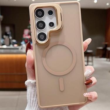 Imagem de MVVKKY Para Samsung S24 Ultra Magnético Transparente Metal Lente Suporte Matte Case Acrílico Transparente Capa À Prova de Choque (Para Samsung S24 Ultra/Marrom)