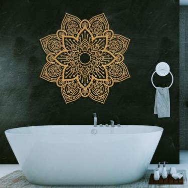 Imagem de ruelen Mandala arte de parede flor de metal decoração de parede 3D arte floral 30 polegadas arte dourada decoração de parede moderna casa de fazenda decoração de parede para sala de estar, banheiro,