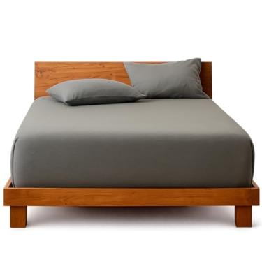 Imagem de Decolab Jogo de Lençol Malha 100% Algodão Extra Macio - Roupa De Cama Antiácaro, Inclui Lençol Com Elástico (Forro) E Fronhas (Cinza-escuro, Casal Simples)