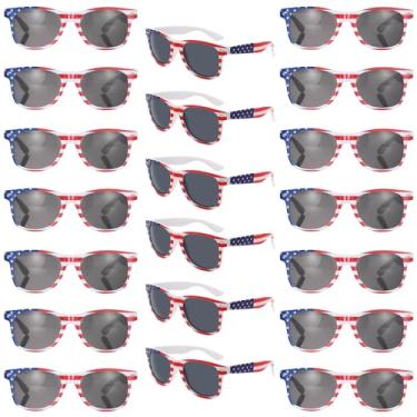 Imagem de QYVEWY Pacote com 20 óculos de sol com bandeira americana clássica Patriota 4 de julho Independence Day Party Supplies, Armação branca 20