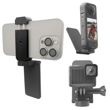 Imagem de Suporte magnético para câmera Insta360 X4/X3/X2-180° Ângulo ajustável com adaptador Go Pro e suporte de telefone de alumínio, compatível com GoPro/DJI/iPhone/Samsung/Huawei