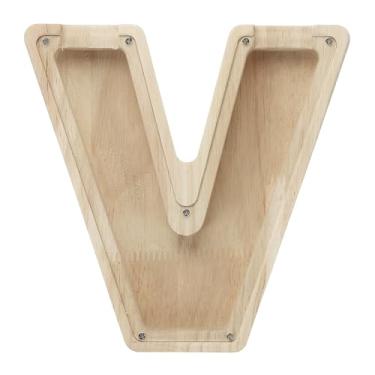 Imagem de PATIKIL Cofrinho de madeira, letra V, caixa de acrílico transparente para economizar dinheiro, jarro personalizado, aniversário, Natal, remoção de ervas daninhas, decoração de festa para dinheiro