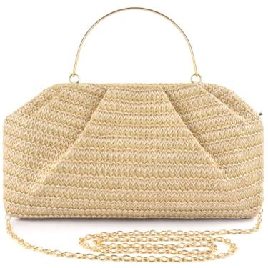 Imagem de ERKOON Bolsa clutch feminina de palha, 2025, verão, praia, transversal, boho, envelope de tecido, bolsa de bolinho de massa, Bloqueio de cor