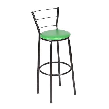 Imagem de Banqueta Alta 3 Ferrinhos Aço Tubular com Pintura Preta Assento em Corino Versátil para Cozinha Bar ou Decoração Moderna (VERDE)