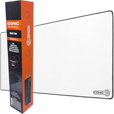 Imagem de ICONIC - PRO PC GEAR Tapete de mouse para jogos GG estendido 86 cm x 35 cm (branco) - Tapete de mesa grande e largo - Costurado/à prova d'água/base antiderrapante