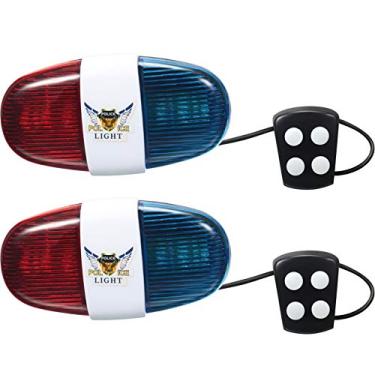 Imagem de 2 peças de luzes de som de polícia de bicicleta, 6 luzes de LED, 4 sons, trompete, chifre, sino, aviso, segurança, bicicleta, luz de LED, luzes de bicicleta à prova d'água