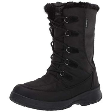 Imagem de TECS Botas femininas quentes de inverno de 25,4 cm para neve até o meio da panturrilha, forro de microlã, forro de feltro, acabamento no tornozelo, ajustável, anel em D, fecho de cadarço, sola antiderrapante, Preto, 9