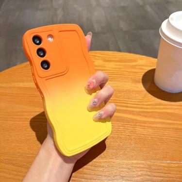 Imagem de MVVKKY Para Samsung S24 Ultra Case Alça de Pulso Corrente de Mão Gradiente Cor Soft Silicon Cases Cover (Para Samsung S24 Ultra/OrangeYellowDK)