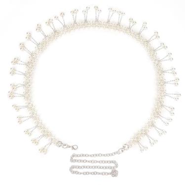 Imagem de Cinto de corrente plus size para mulheres, cinto de pérola sintética prata e branco, 129 cm ajustável extralongo para vestidos, festas, roupas casuais, acessório de joias da moda, X-Large