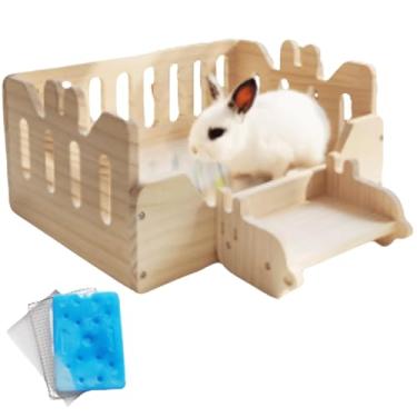 Imagem de Cama de madeira para porquinho-da-índia com escadas, caixa de gelo refrescante, almofada e tapete de metal, cama de plataforma de porquinho-da-índia para hamsters, coelhos anões, chinchila (horizontal