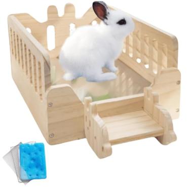 Imagem de Cama de madeira para porquinho-da-índia com escadas, caixa de gelo refrescante, almofada e tapete de metal, cama de plataforma de porquinho-da-índia para hamsters, coelhos anões, chinchila (vertical