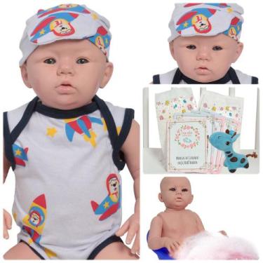 Imagem de Boneco Reborn Menino Recém Nascido Olhos Azuis Acessórios - Cegonha Re